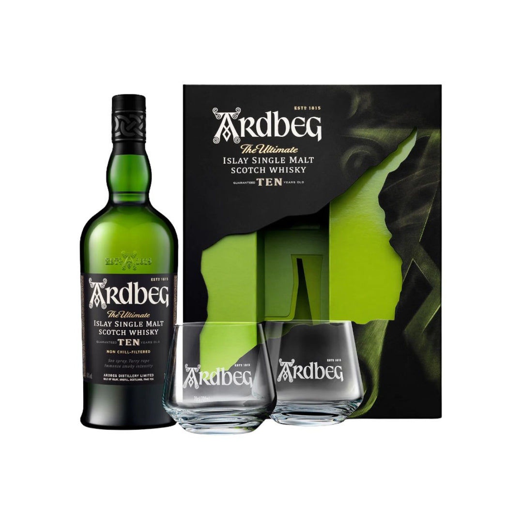 Ardbeg 10YO Single Malt Whisky + 2 Glasses Gift Box (700ml)