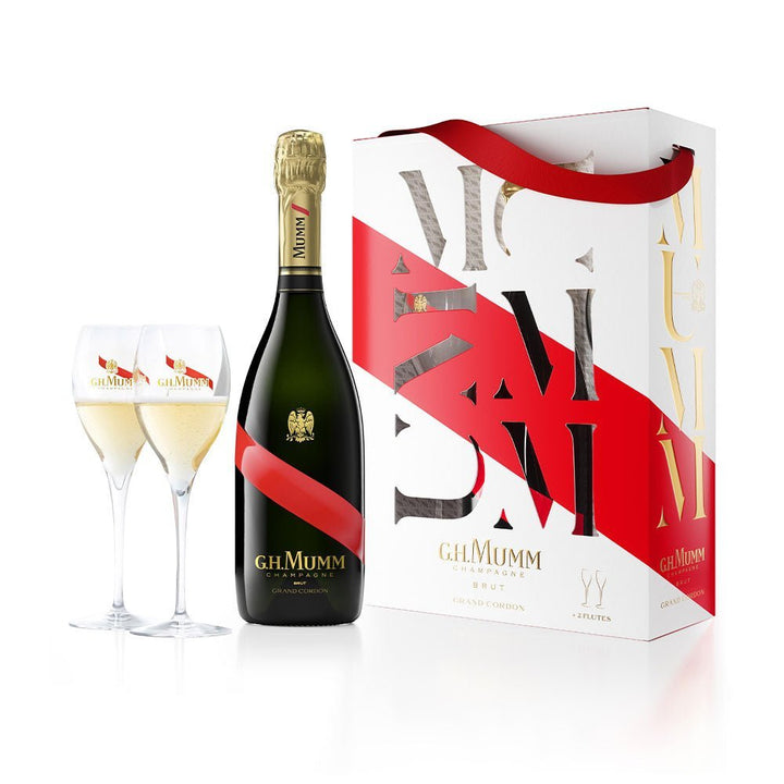 Buy G.H. Mumm Personalised G.H. Mumm Grand Cordon Champagne Gift Pack (750mL) + Two Champagne Glasses at Secret Bottle